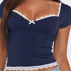 Elegant Navy Top with Lace Accents